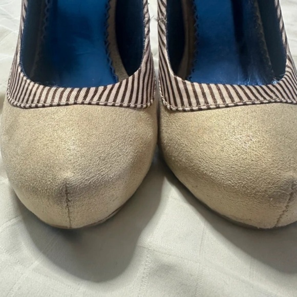 Poetic License Shoes - Poetic License Cream and Brown Striped Heels